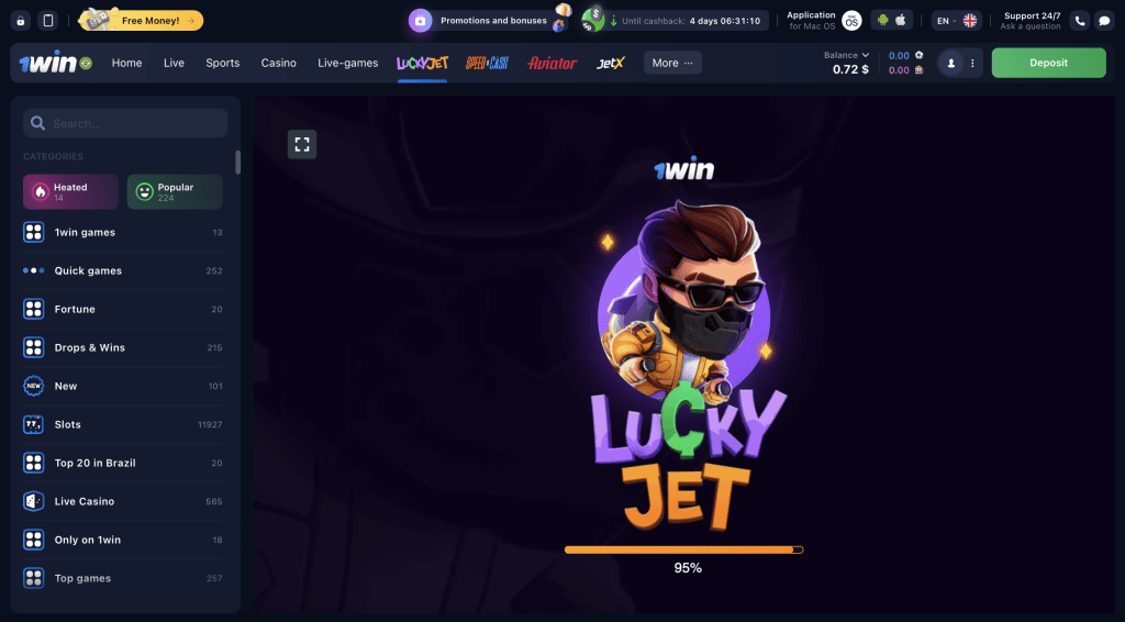 Lucky Jet 1win Interface
